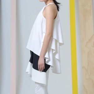 Rosie Assoulin White Poplin Tiered Petal Sleeveless Top Size 2 $1,295
